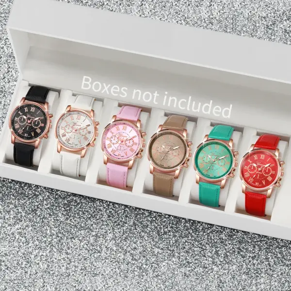 6PCS Women's Casual Roman Quartz Wrist Watches