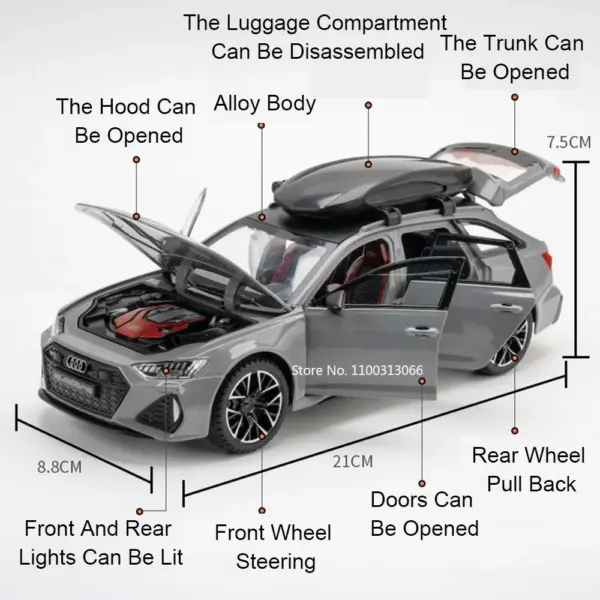 1/24 RS6 Diecast Car Model with Pull Back - Image 2