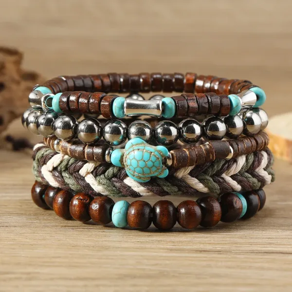 Vintage Wood Beads Charm Bracelets Set - Image 13