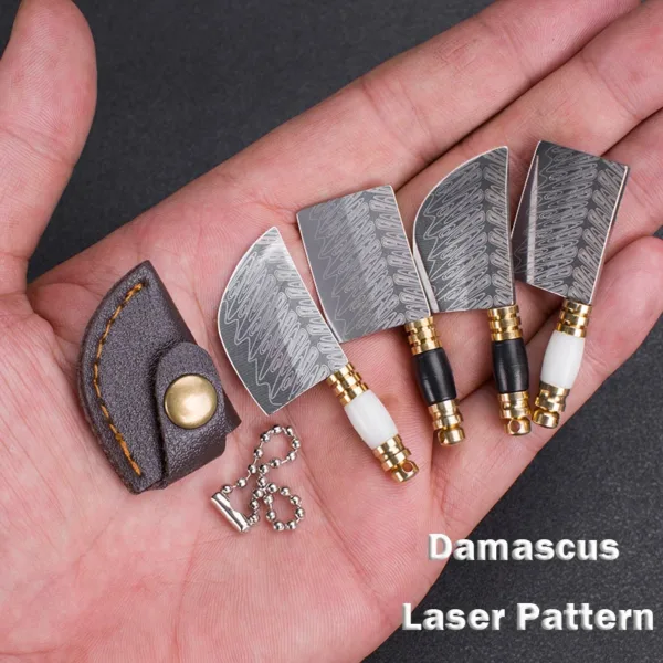 Mini Folding Damascus Design Keychain Knife - Image 2