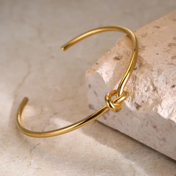 Gold Stainless Steel Vintage Cuff Bracelet - Image 2