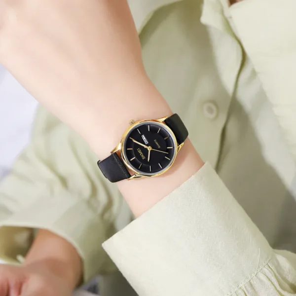 Elegant Women's Leather Strap Quartz Watch - Image 4