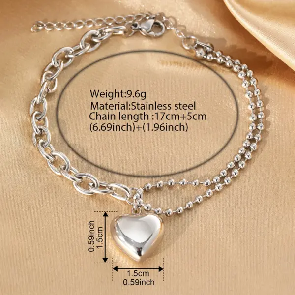 Stainless Steel Heart Pendant Bracelet for Women - Image 6