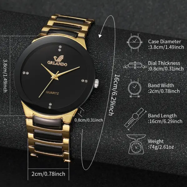 Men's Black Stainless Steel Quartz Dress Watch - Image 5