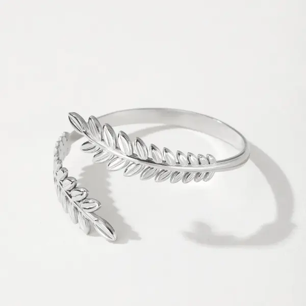 Chic Stainless Steel Leaf Cuff Bracelet for Women - Image 6