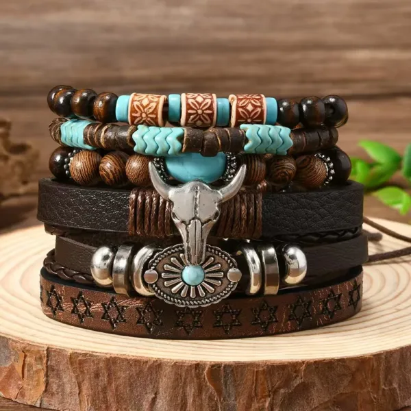 Bohemian Leather Wrap Bracelets Set of 5-6 - Image 9