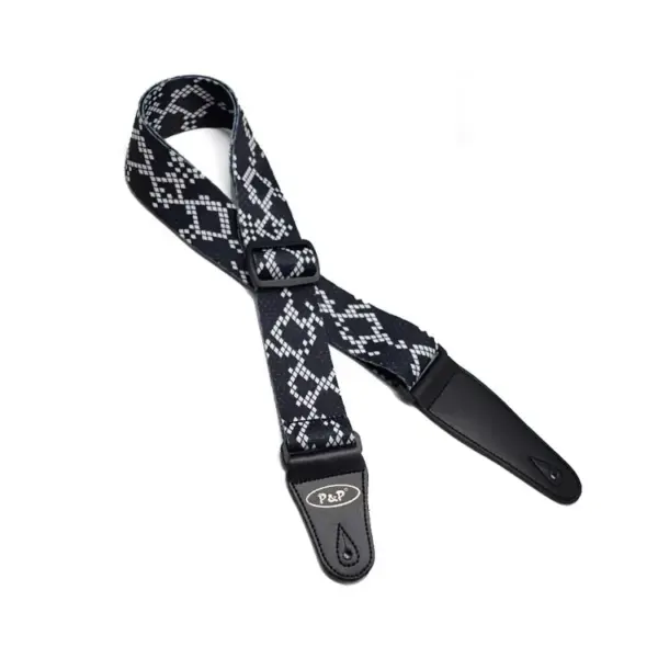 Adjustable Black and White Guitar Strap - Image 9