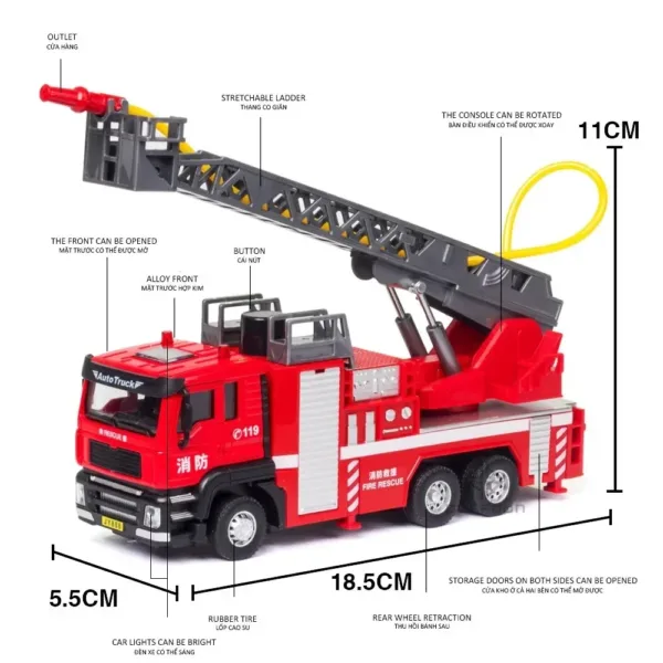 1:50 Scale Fire Engine Diecast Model Toy - Image 2