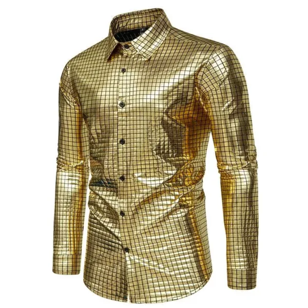 Gold Sequin Tuxedo Shirt for Men - Image 3