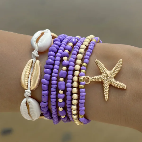 Blue Starfish Shell Bead Bracelets Set for Women - Image 10