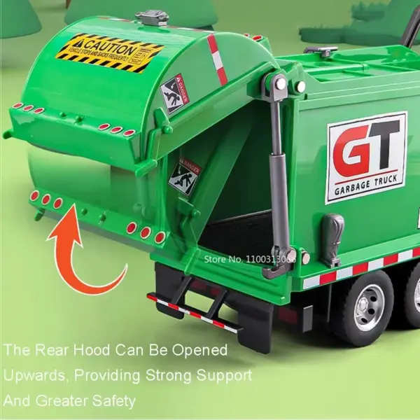 1:24 Green Diecast Garbage Truck Toy Model - Image 5