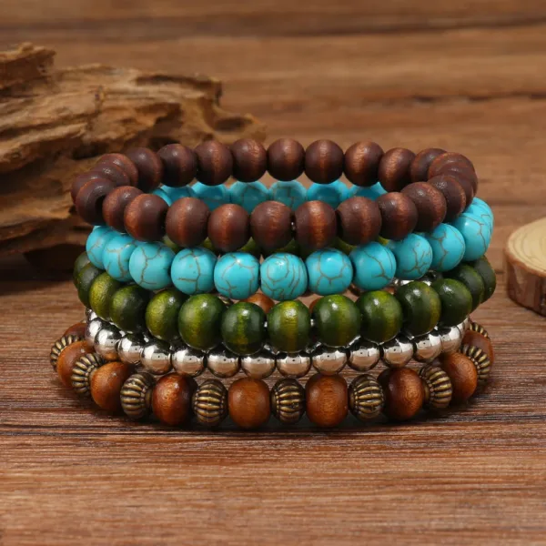 Vintage Wood Beads Charm Bracelets Set - Image 25