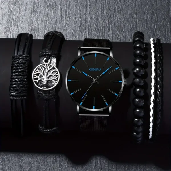 Black Men's Quartz Watch with Bracelets Set - Image 9