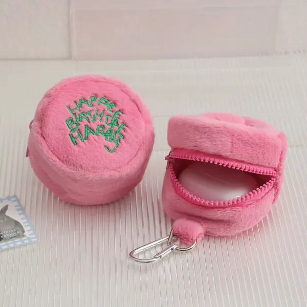 Kawaii Pink Plush Birthday Cake Pouch - Image 2