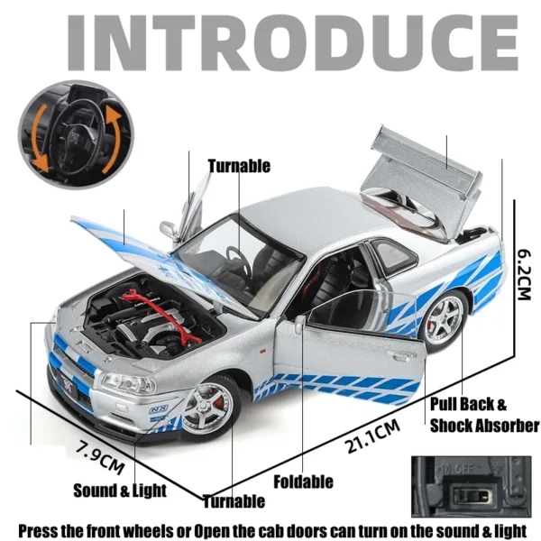 1/24 Nissan Skyline GTR R34 Diecast Model - Image 2