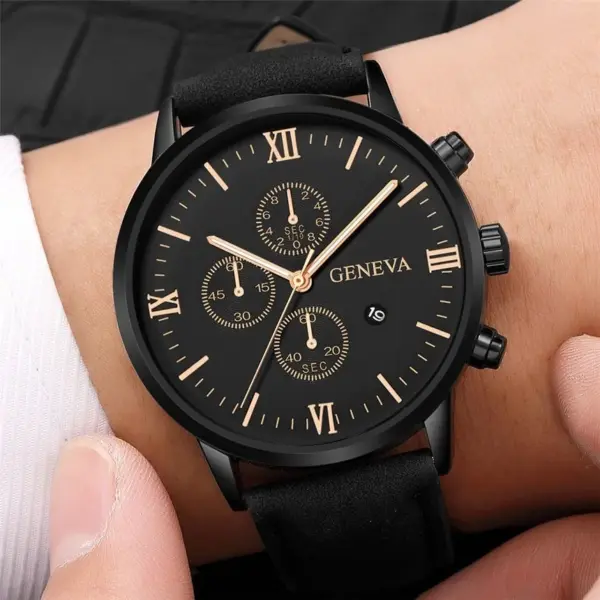 Men's Analog Quartz Watch with Leather Band