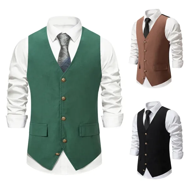 Men's Slim V-neck Wedding Waistcoat Jacket - Image 6