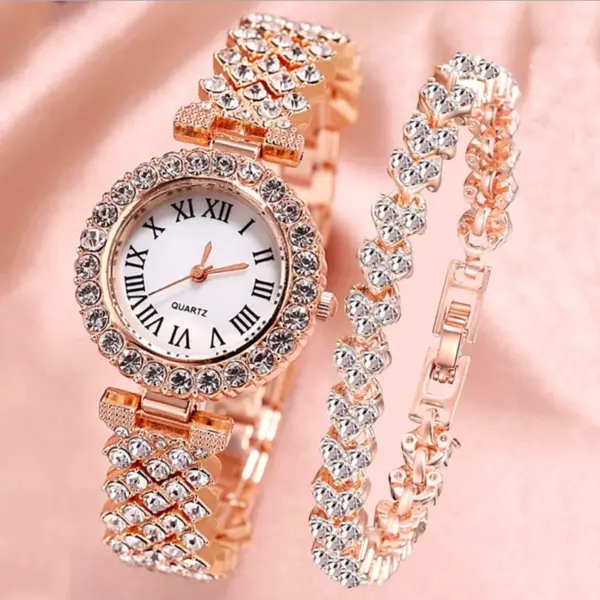 2PCS Women's Quartz Watch and Bracelet Set