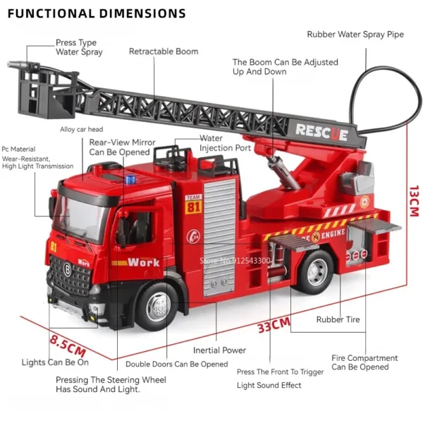 1:18 Scale Red Fire Truck Model Toy - Image 2