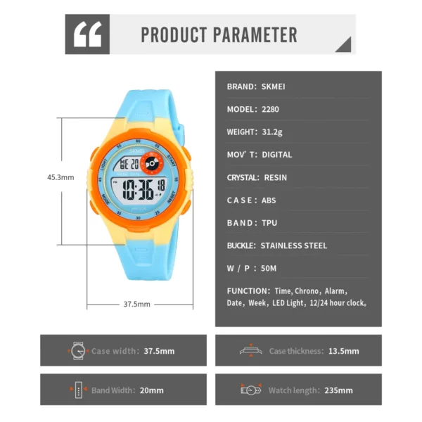 SKMEI 2280 Kids Waterproof Digital Watch - Image 6