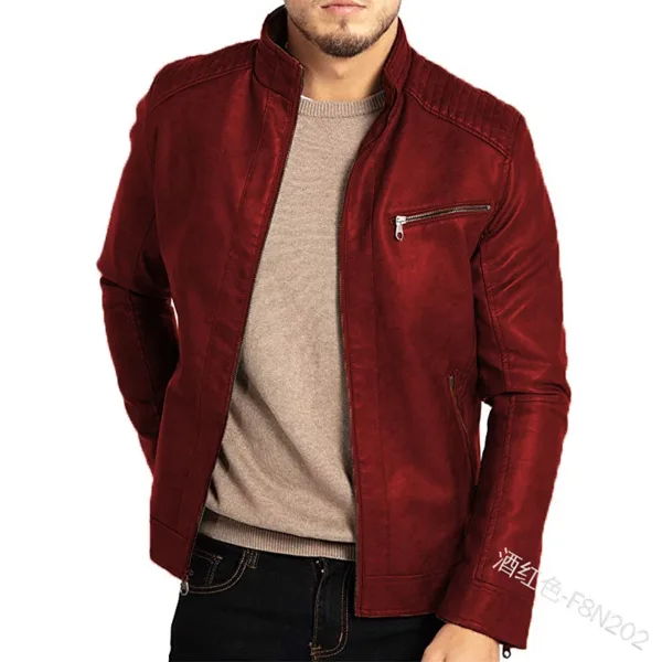 Men's Casual Punk Style Leather Jacket - Image 4