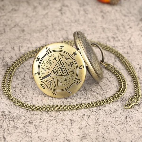 Antique Bronze Quartz Pocket Watch with Chain - Image 3