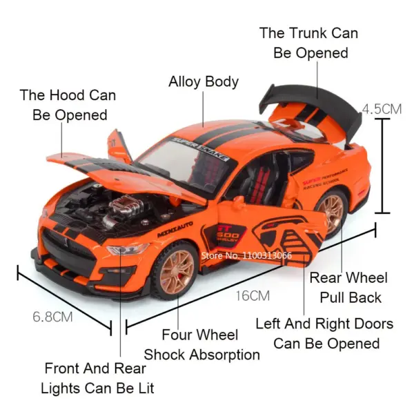 1:32 Mustang Shelby GT500 Diecast Toy Car - Image 2