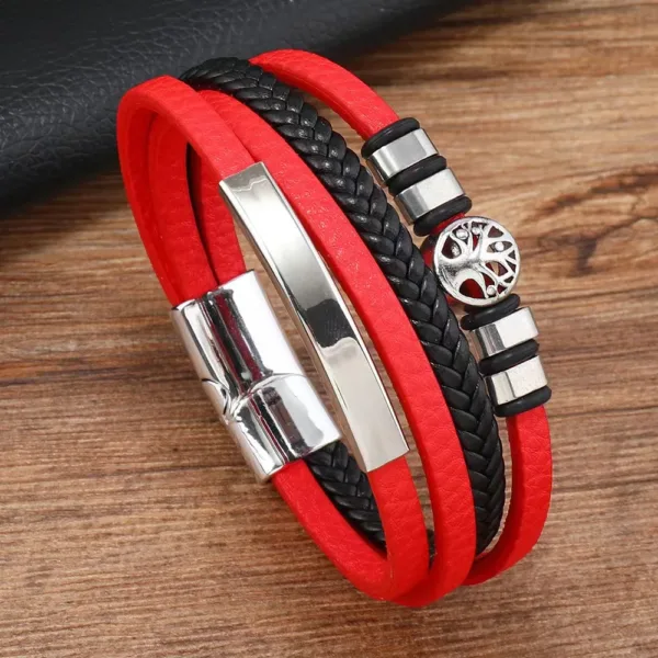 Vintage Black Red Leather Skull Cuff Bracelet - Image 7