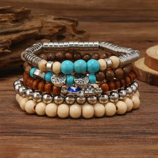 Vintage Wood Beads Charm Bracelets Set - Image 29