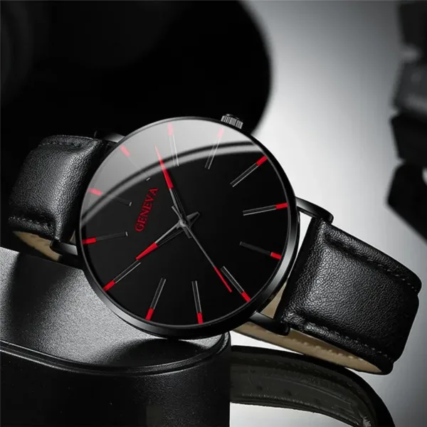 Men's Stylish Leather Band Quartz Watch Set - Image 2