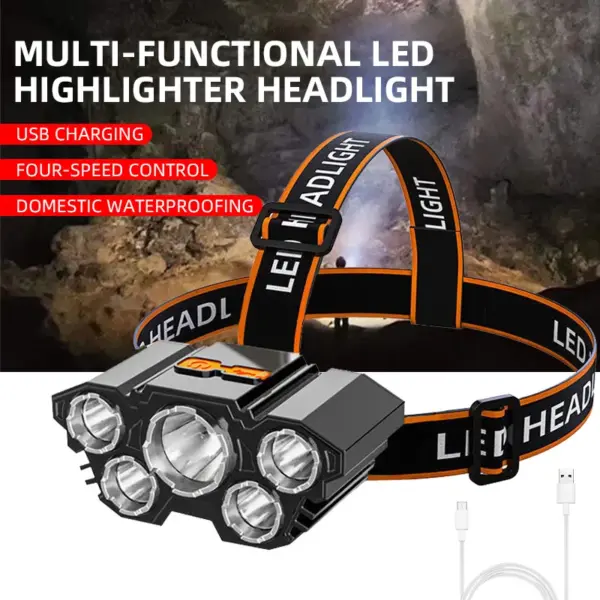 Rechargeable 5 LED Headlamp with 18650 Battery