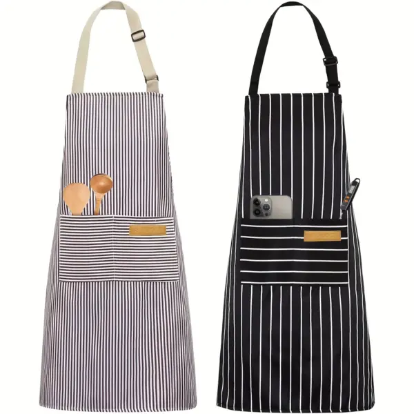 Adjustable Black and White Striped Apron