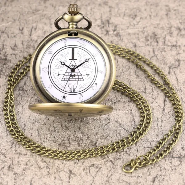 Antique Bronze Quartz Pocket Watch with Chain - Image 2