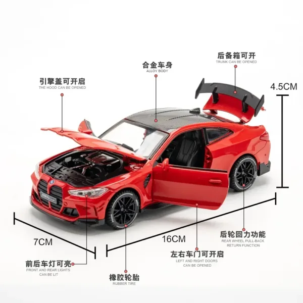 1:32 BMW M4 Coupe Diecast Model Car Toy - Image 4