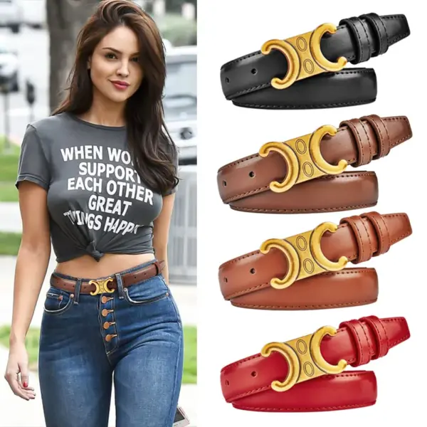 Luxury Women's Leather Belt with Gold Buckle