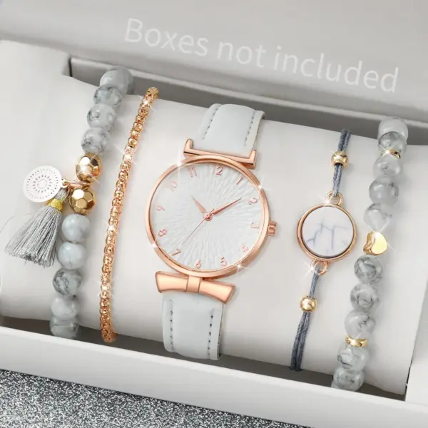 5PCS Women's Quartz Watch and Bracelet Set