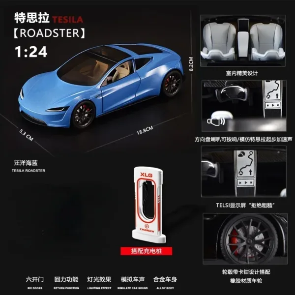 1:24 Tesla Roadster Diecast Model Car - Image 12