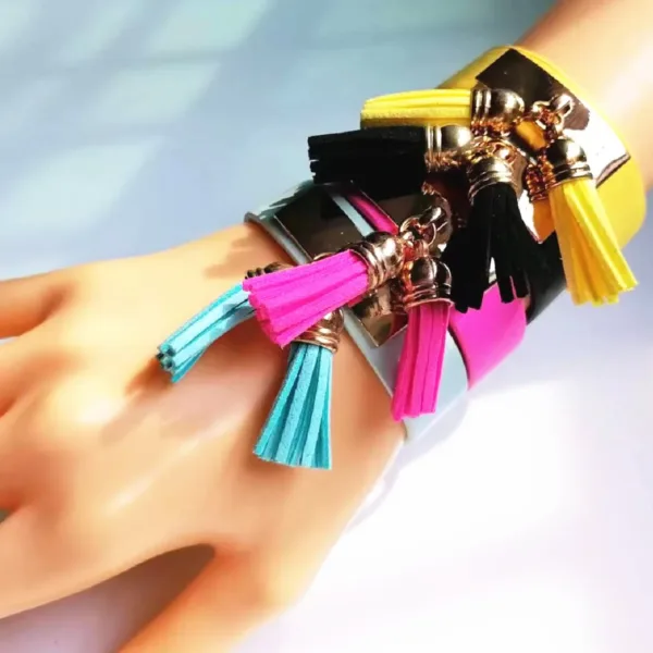 Neon Leather Tassel Bracelets for Women - Image 2