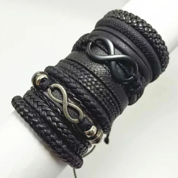 Black Evil Eye 10 Pcs Leather Bracelets Set - Image 12