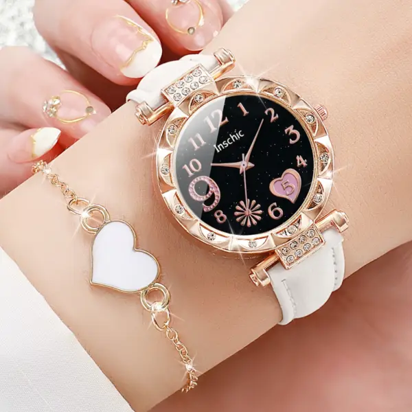 6PCS Women's Rhinestone Heart Quartz Watch Set - Image 3