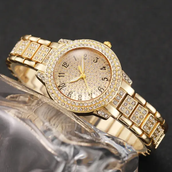 6PCS Women's Gold Diamond Watch Jewelry Set - Image 4