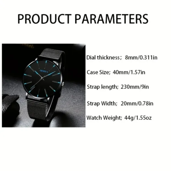 Black Men's Quartz Watch with Bracelets Set - Image 2