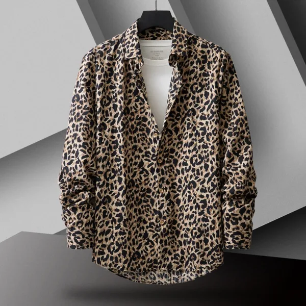 Leopard Print Long Sleeve Shirt for Men