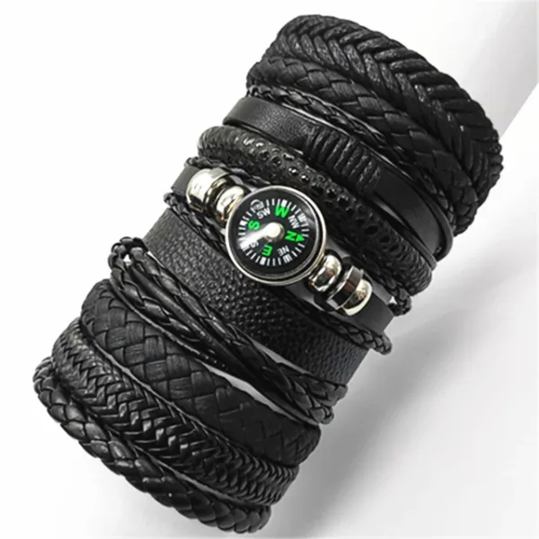 10 Pcs Adjustable Black Leather Bracelets Set - Image 12