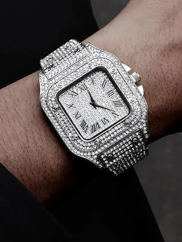 Diamond Silver Quartz Watch for Men - Image 3