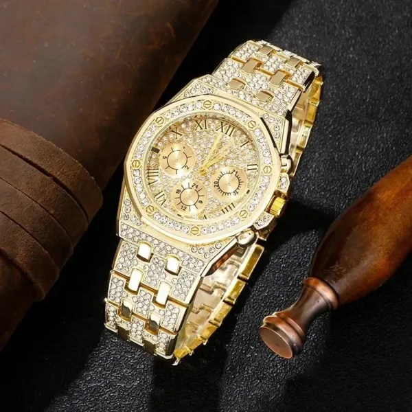 Gold Luxury Quartz Watch with Bracelet Set - Image 2