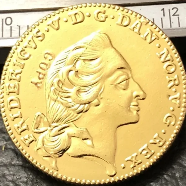1758 Denmark 22K Gold Plated Replica Coin - Image 3