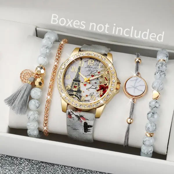 5PCS Women's Quartz Watch and Bracelets Set