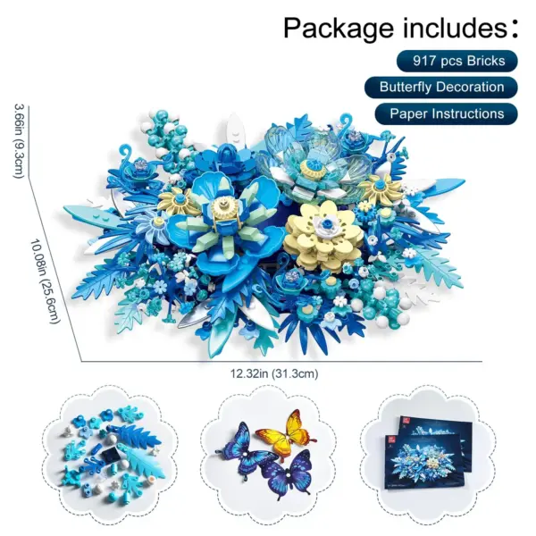 917PCS Blue Floral Building Blocks Set - Image 6