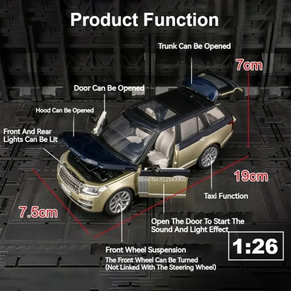 1/26 Range Rover Diecast Model with Sound Light - Image 3